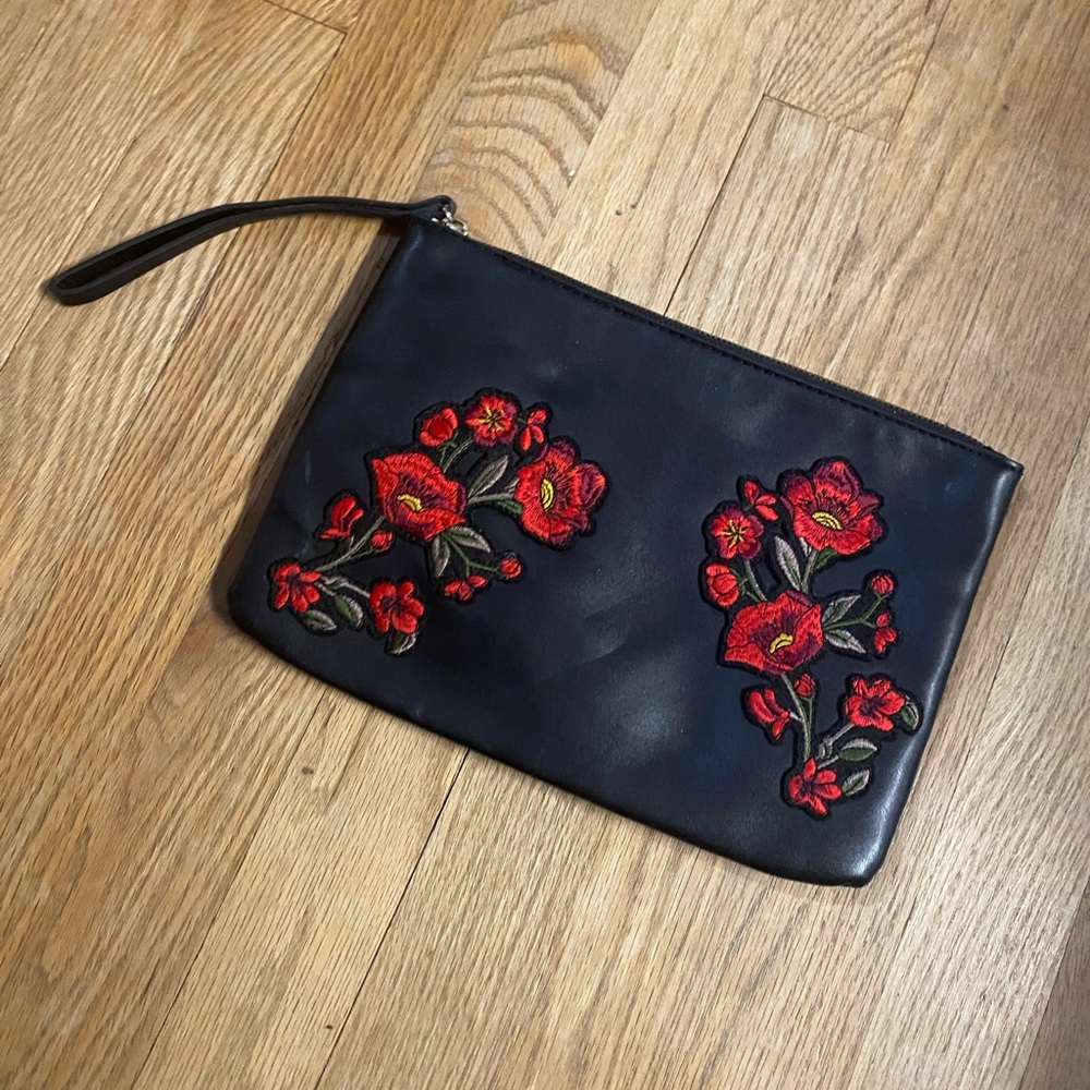 Mango Embroidered Flower Zippered Pouch